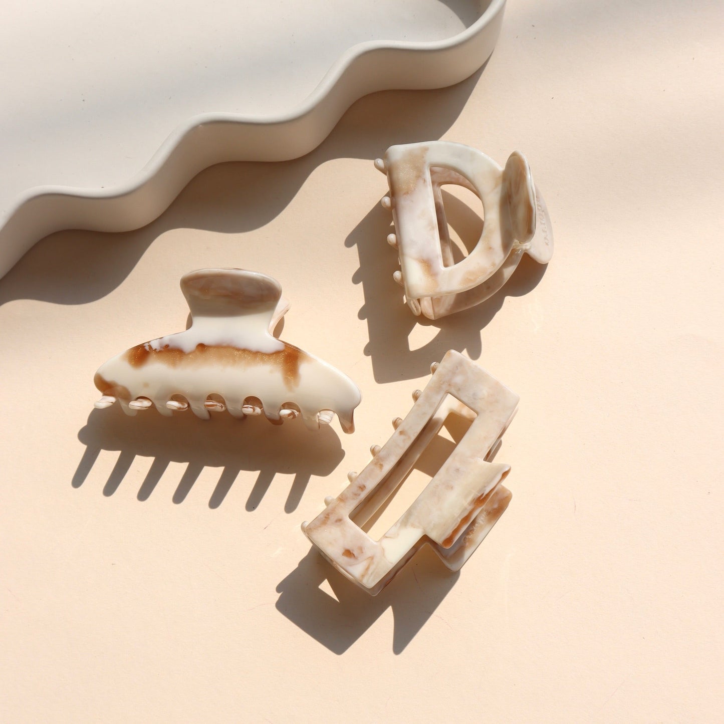Marbled Ivory Hair Claw Clips