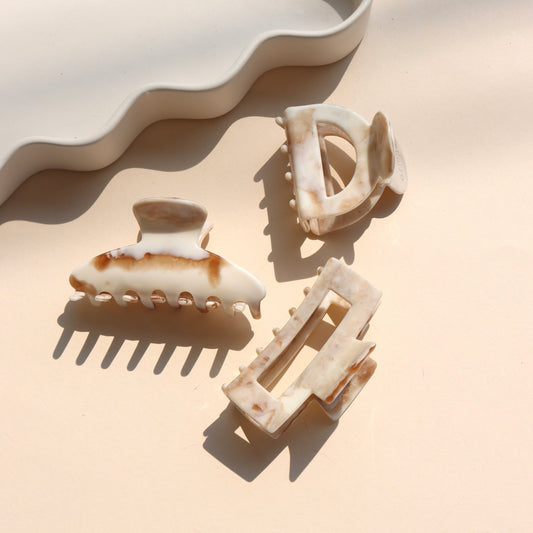 Marbled Ivory Hair Claw Clips